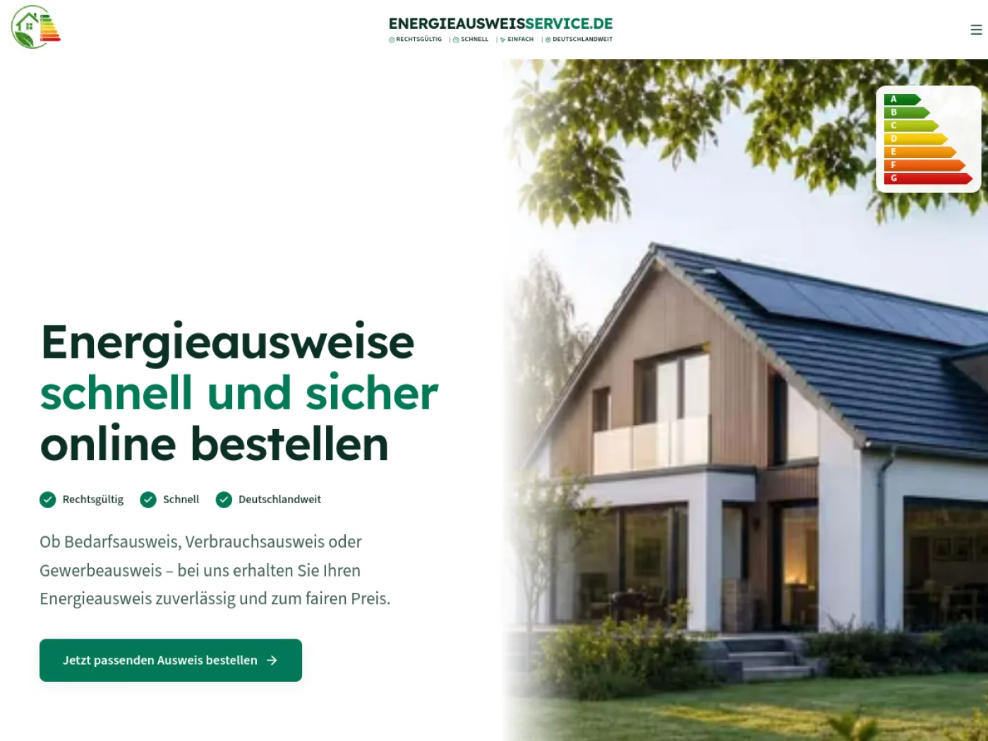 Screenshot der Website Energieausweisservice.de