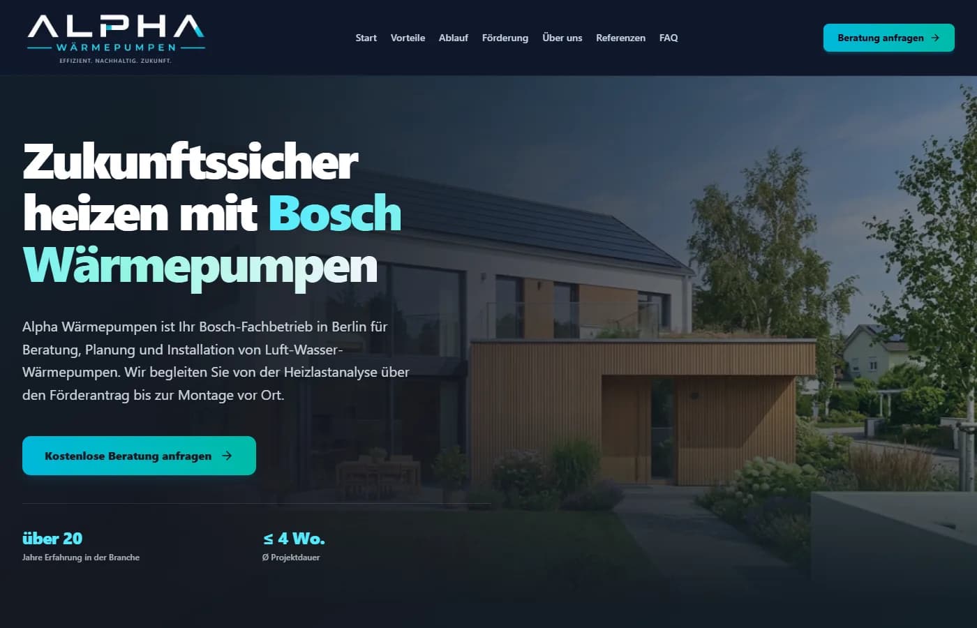 Screenshot der Website Alpha Wärmepumpen
